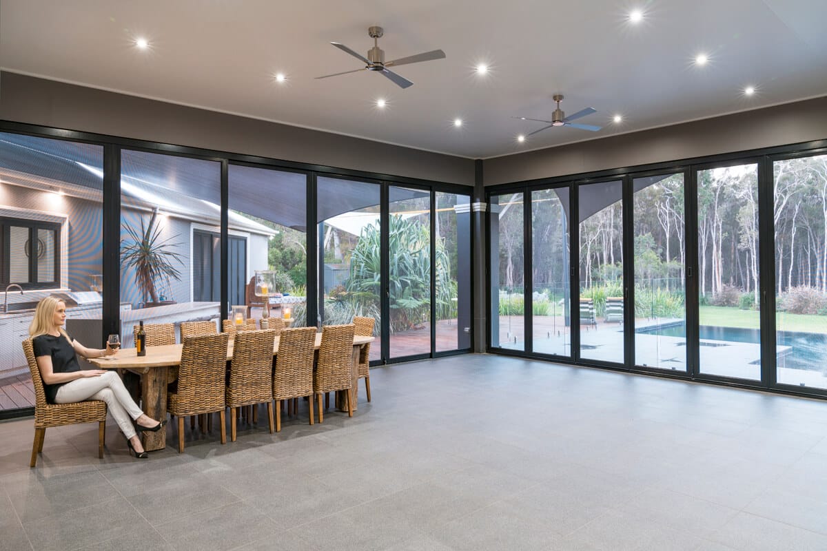 Crimsafe Ultimate bi-fold doors on patio enclosure